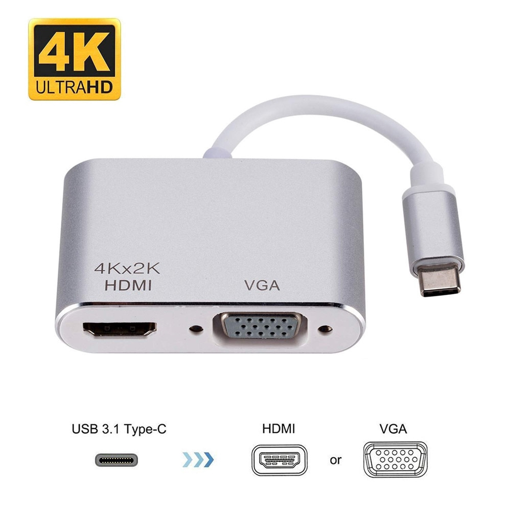 Type c to HDTV VGA 2 in 1 adapter hub usb-c 2 in 1 to 4K HD VGA Converter