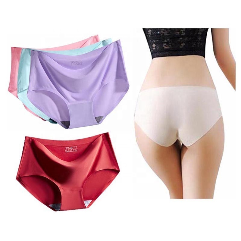 Hot Sale Ice Silk Ladies Panties Mid-rise Seamless Underwear For Women Breathable Seamless Panties Ladies Underwear Woman