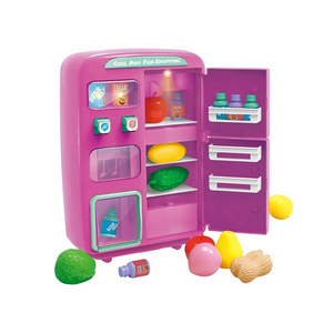 Kids Pretend Play Set Mini Electric Fridge Toy Water Added Spray Effects Simulated Kitchen Toy Refrigerator With Light Music