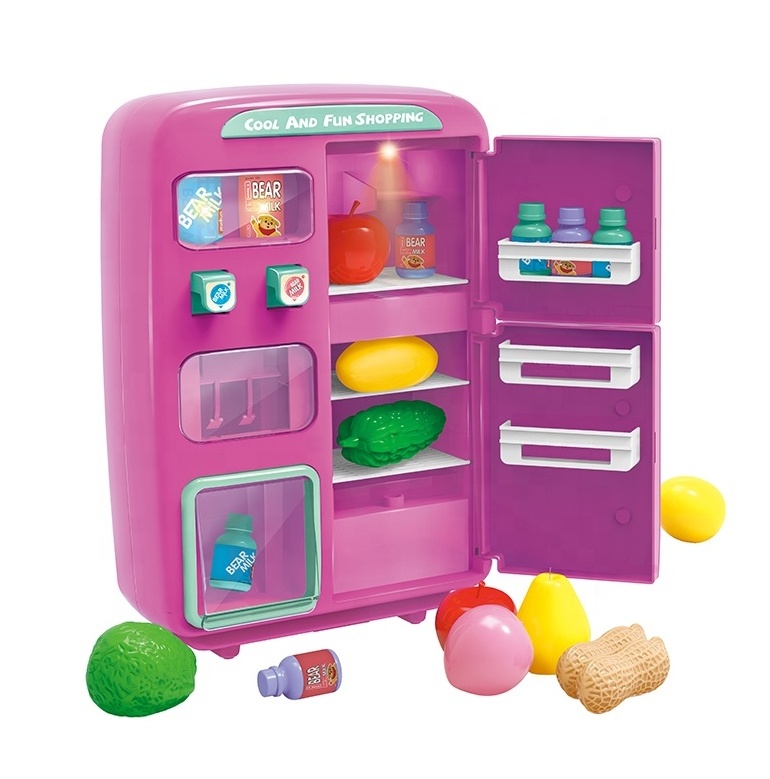 Kids Pretend Play Set Mini Electric Fridge Toy Water Added Spray Effects Simulated Kitchen Toy Refrigerator With Light Music