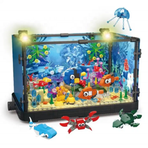 Christmas Gift 788PCS Aquarium Building Block Toys for Boys Girls Fish Tank Building Block Set with Lights and Jellyfish 66003