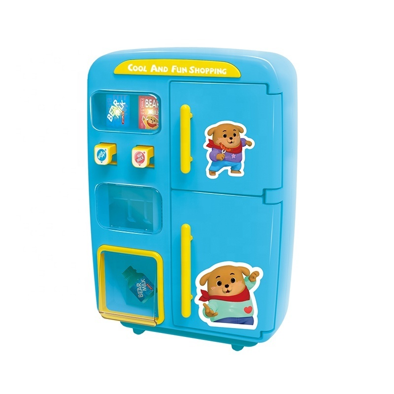 Kids Pretend Play Set Mini Electric Fridge Toy Water Added Spray Effects Simulated Kitchen Toy Refrigerator With Light Music