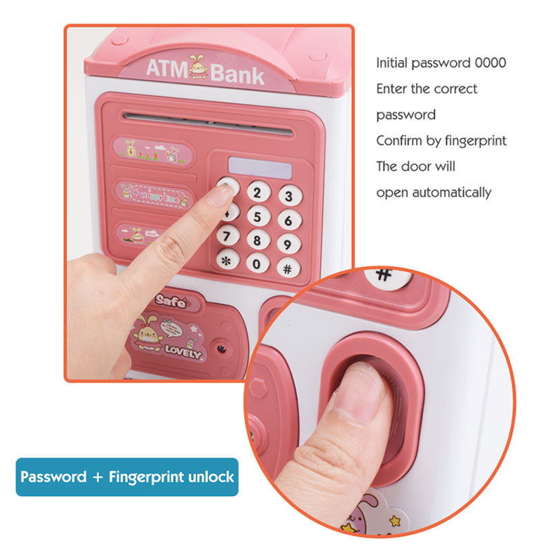 Novelty Design Money Saving Box for Kids Electronic ATM Bank Coin Bank Fingerprint Password Lock Plastic Piggy Bank