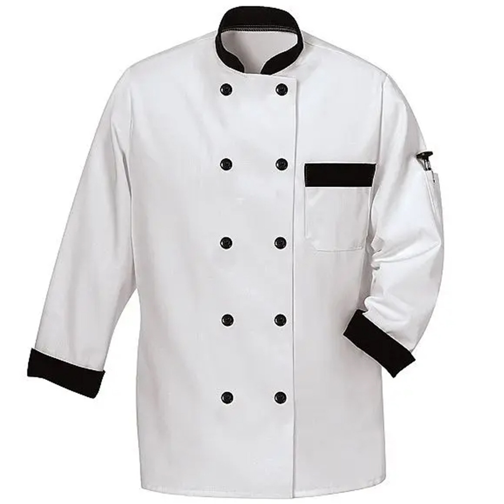 Custom Designs Print Breathable Work Uniform Hotel Staff Uniforms White Snap Executive Chef Jacket Coat Trouser