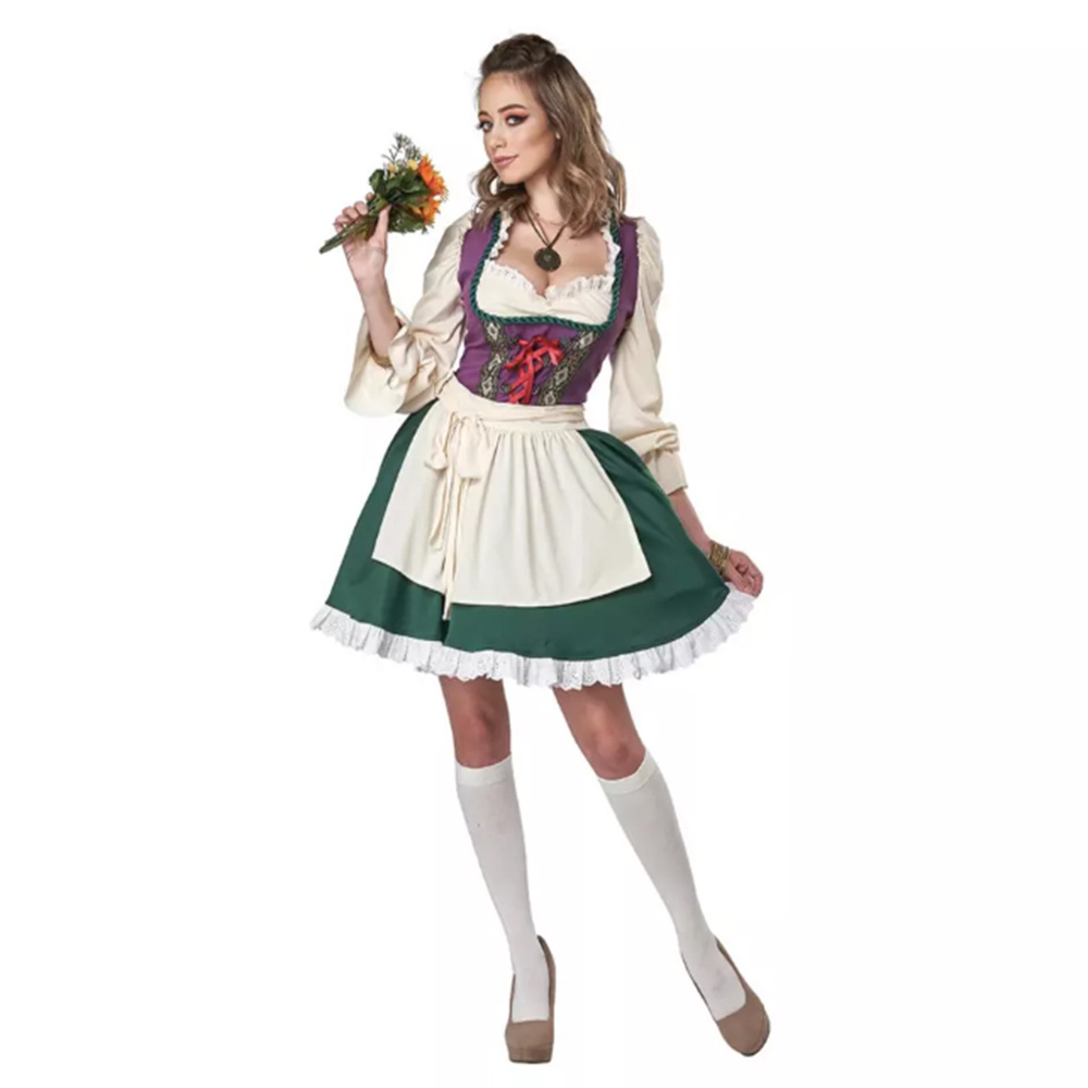 Women' Beer Festival Costume Bavarian National Dress Green Dress Green Maid with Apron for Adults