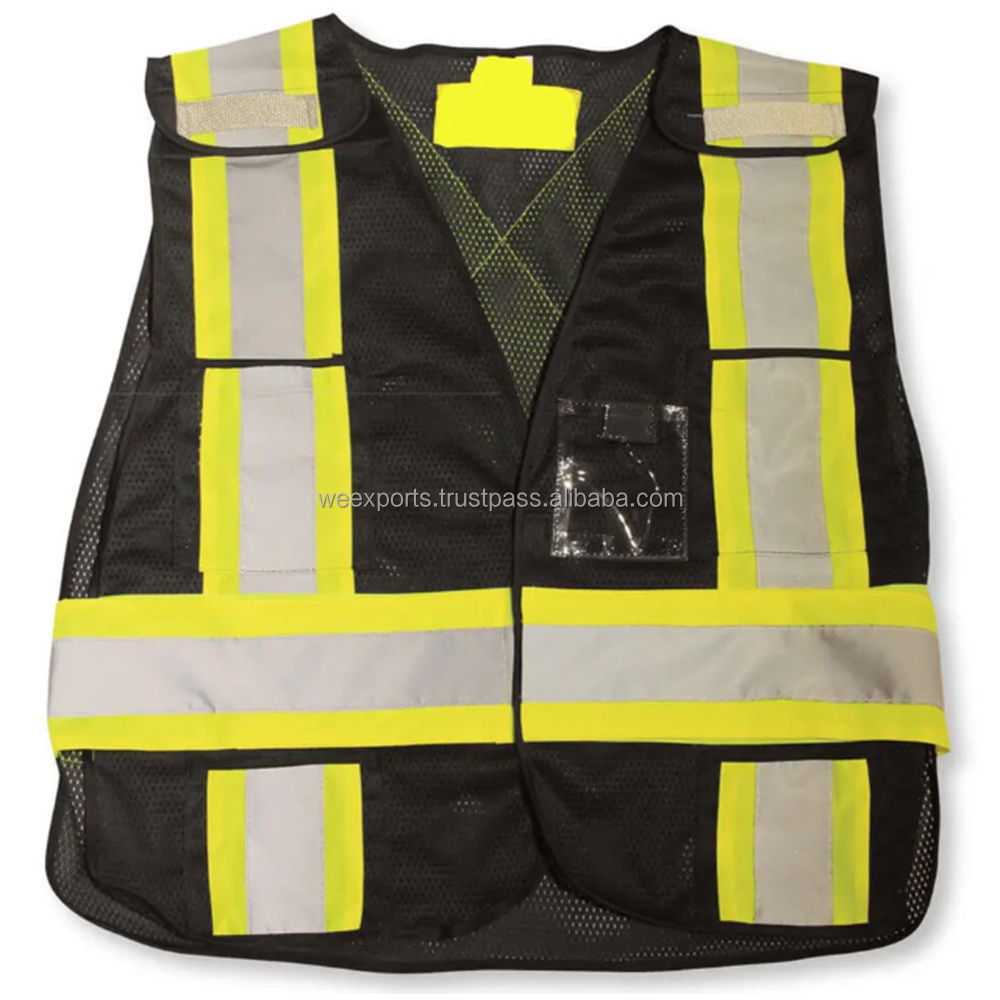 Construction Industrial Black Green Customize Logo Reflective Hi Vis Protective Workwear Hi Vis Work Safety Vest With Pockets