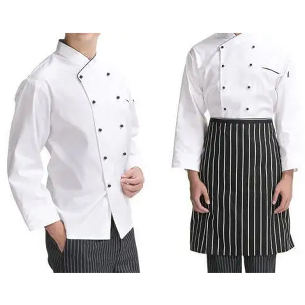 Custom Designs Print Breathable Work Uniform Hotel Staff Uniforms White Snap Executive Chef Jacket Coat Trouser