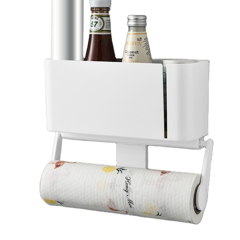 The kitchen bathroom has no perforated shelving Plastic wrap hanging rack paper towel storage rack