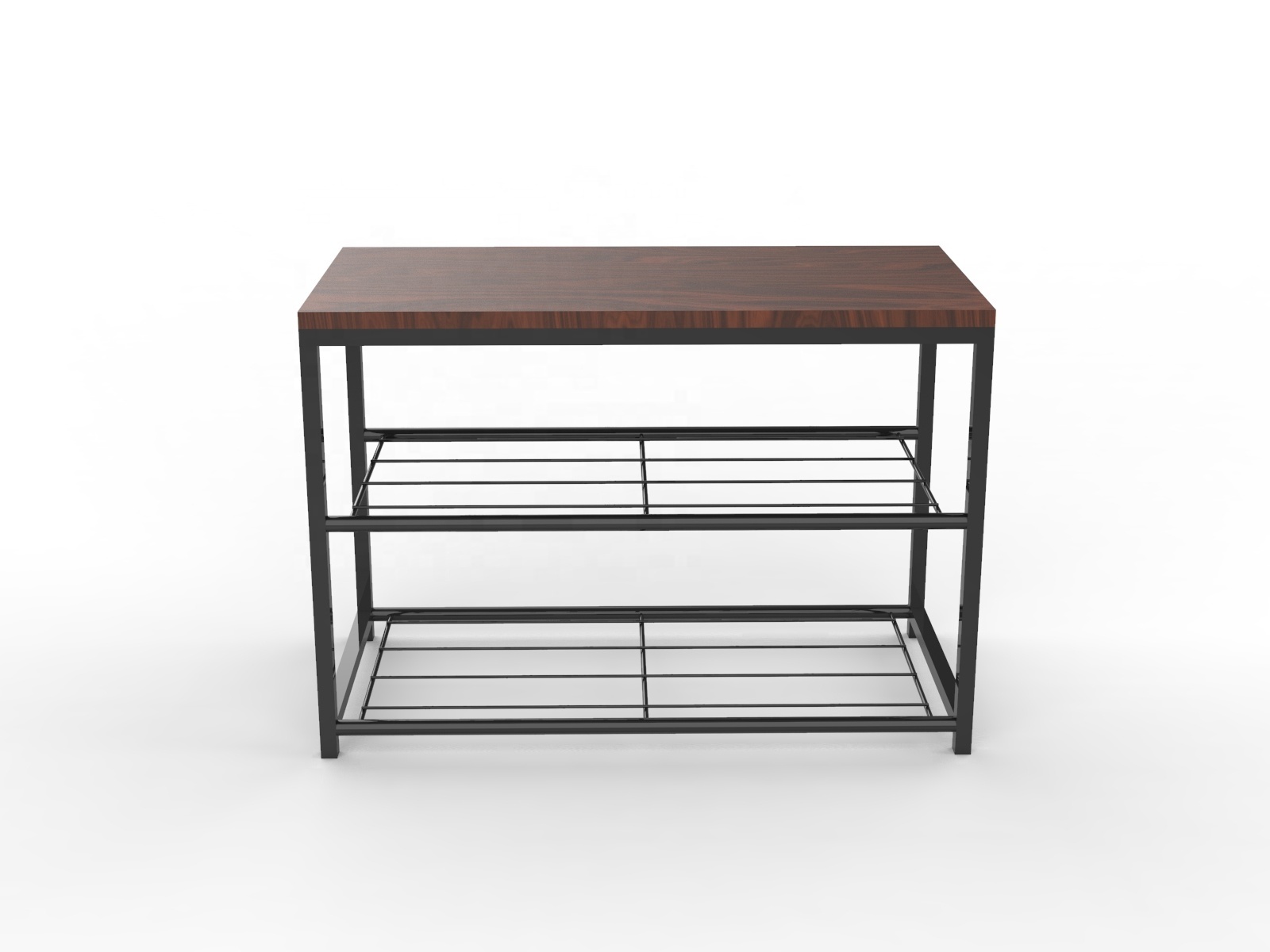 Industrial Vintage 3-tier Shelf Organizer Metal Frame Wood Top Shoe Rack With Seat Bench