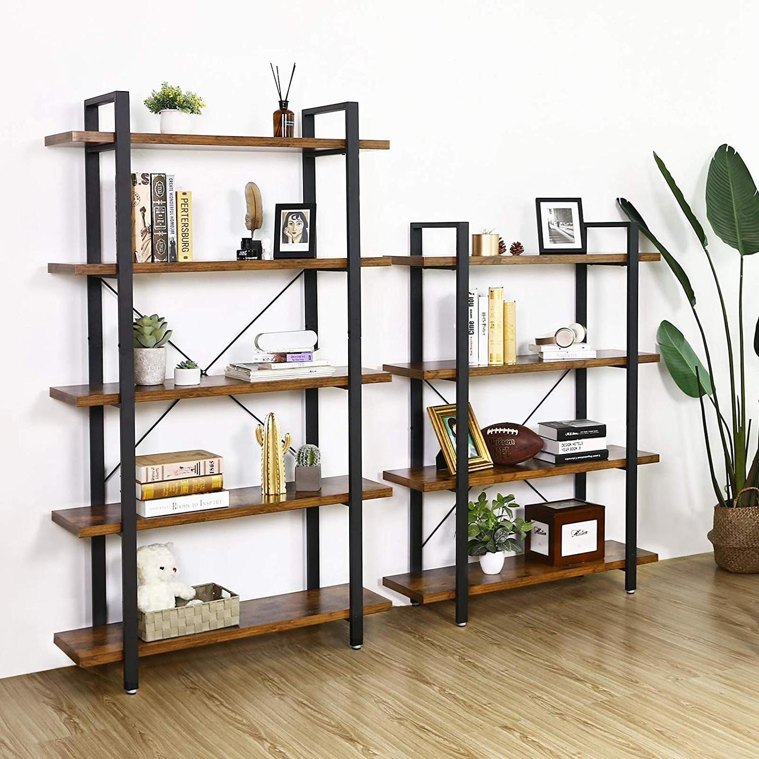 WEFSUN 5 layers Vintage antique design mobile folding library wooden book rack house bookcase for bedroom