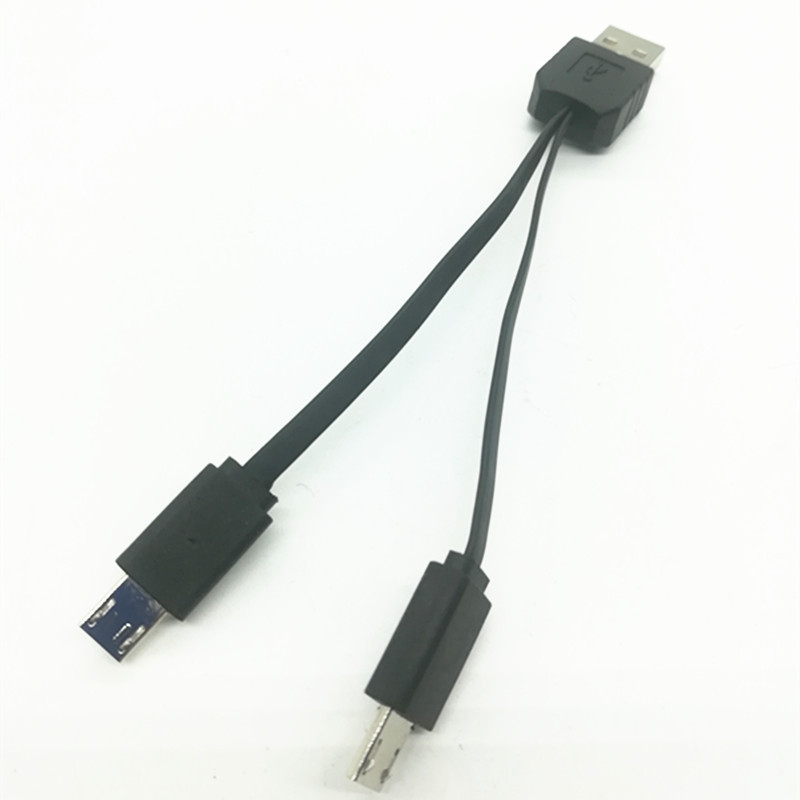 2 in 1 USB 2.0 A Male to 2 double head micro USB Male Y Splitter Data Cable