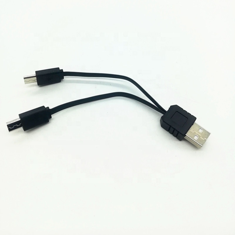 2 in 1 USB 2.0 A Male to 2 double head micro USB Male Y Splitter Data Cable