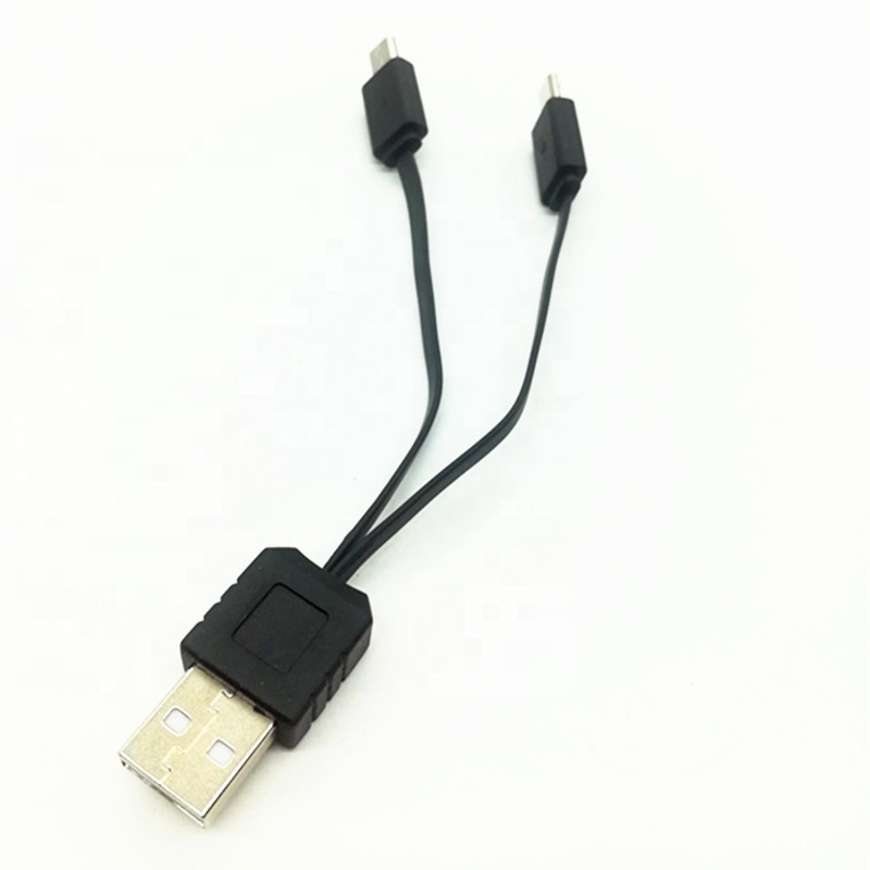 2 in 1 USB 2.0 A Male to 2 double head micro USB Male Y Splitter Data Cable