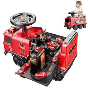 2 In 1 Electric Battery Power Ride On Toy Fire Truck Adventure Toy Kids Parking Lot With Light Story