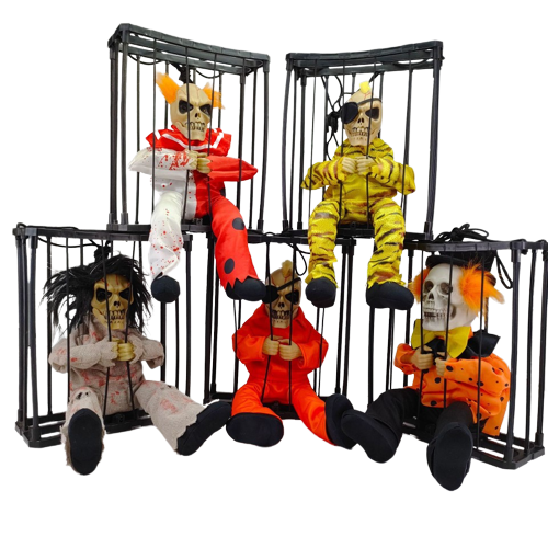 New Arrival Halloween Electric Luminous Screaming Plush Toys Haunted House Decor Voice Cage Dolls Horror Skull Hanging Doll