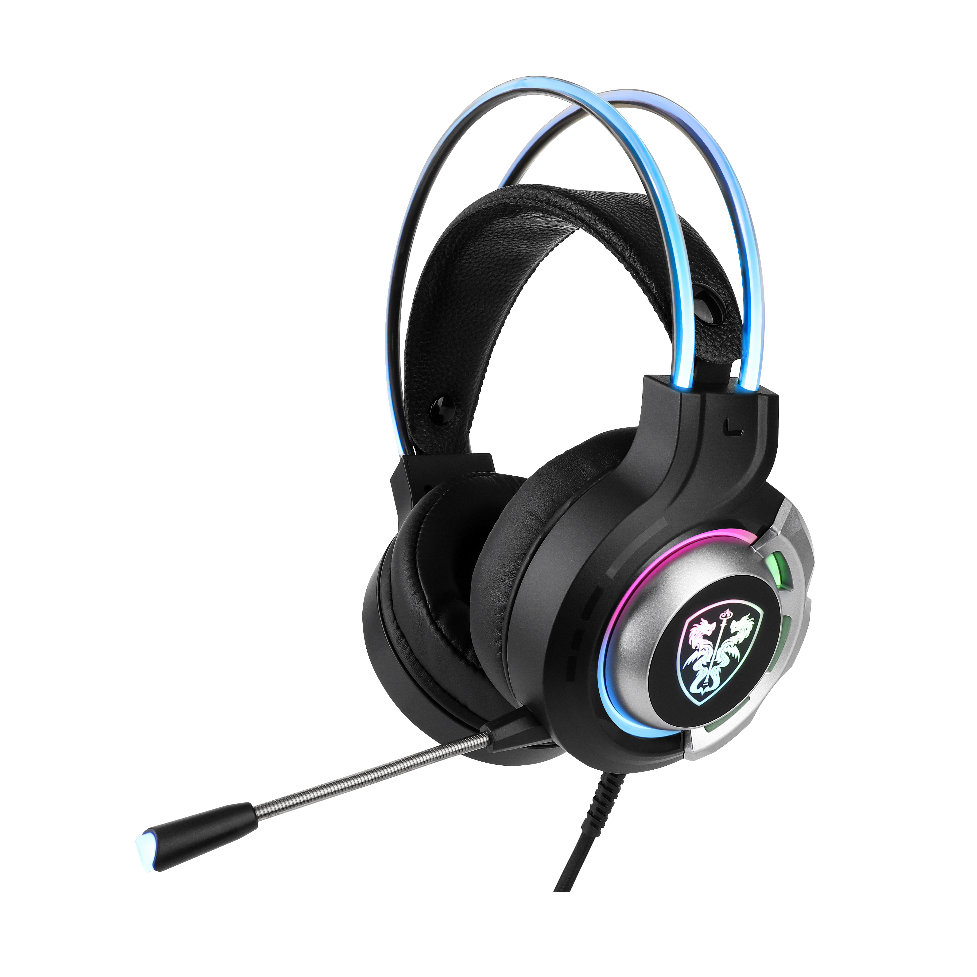 High quality RGB headband 7.1 sound effect audio vibration 2m fiber cable black color USB plug wired gaming headphone with mic