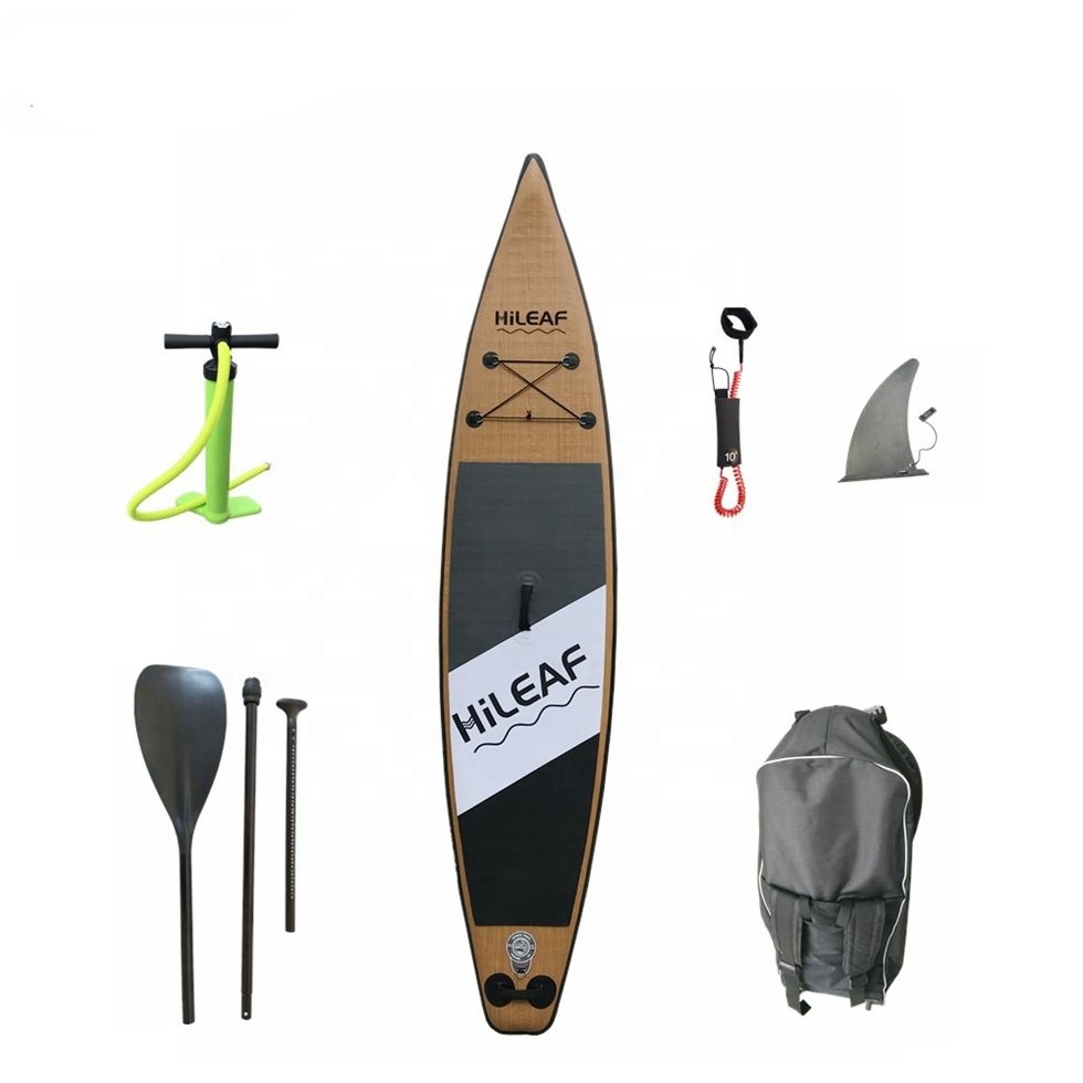 Wood style inflatable sup paddle board dropshipping stand up inflatable surfboard for racer with all accessories