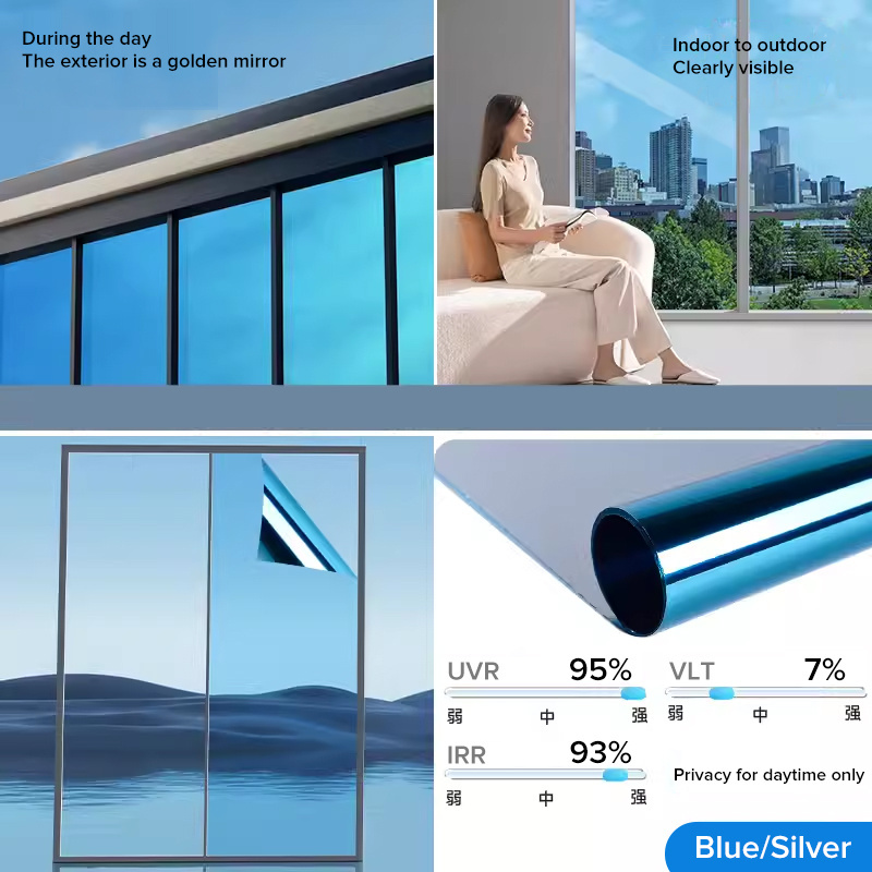 Factory wholesale building privacy window film one way mirror reflective window film glass foil silver insulation tint film