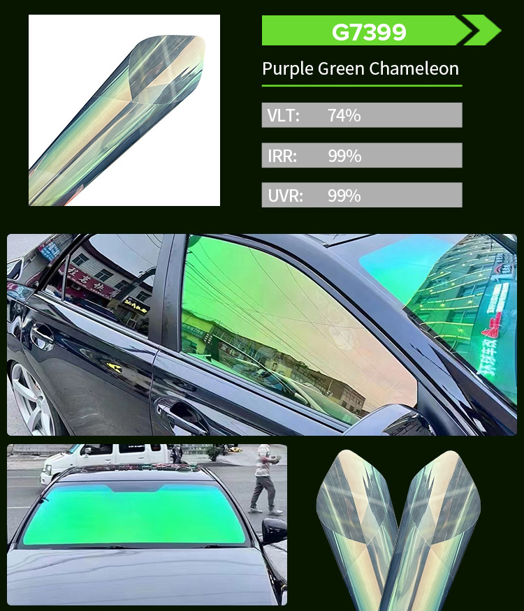 2024 Hot Sale Chameleon Car Window Tint Film anti scratch High Insulation VLT74% Purple Green Colorful window film in stock