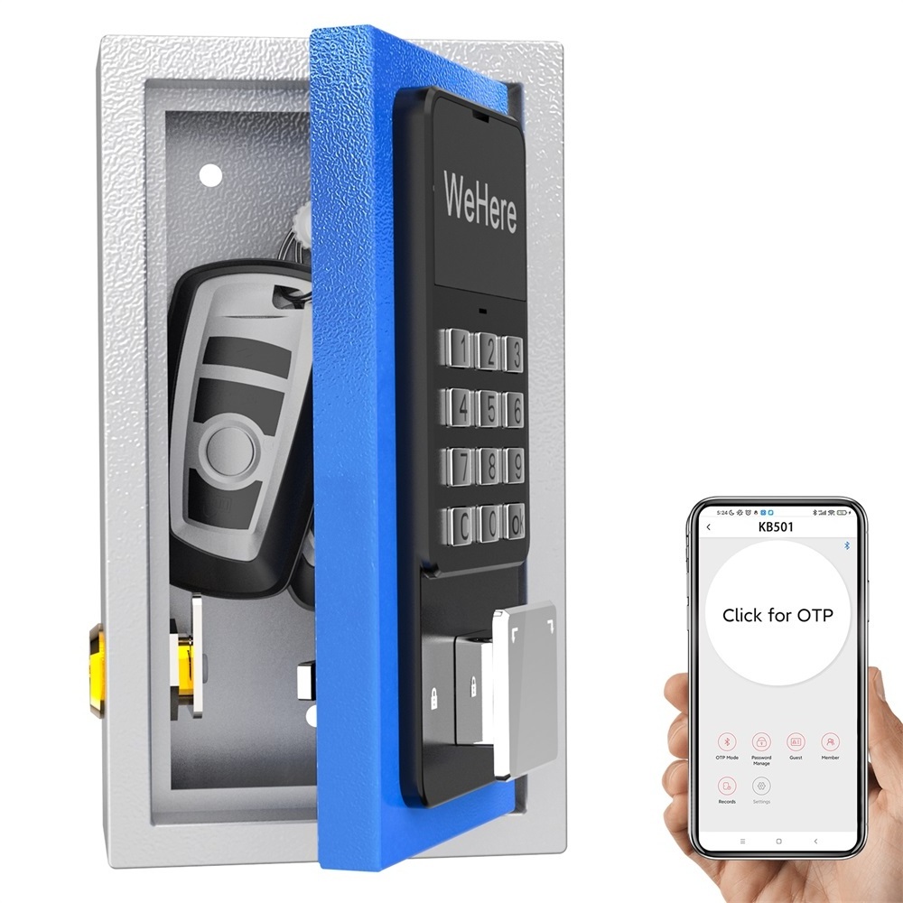 WeHere Electronic Locking Key Box,Smart Key Lock Box with App, Key Lock Box for Outside Wall Mount/Door Knob Hang