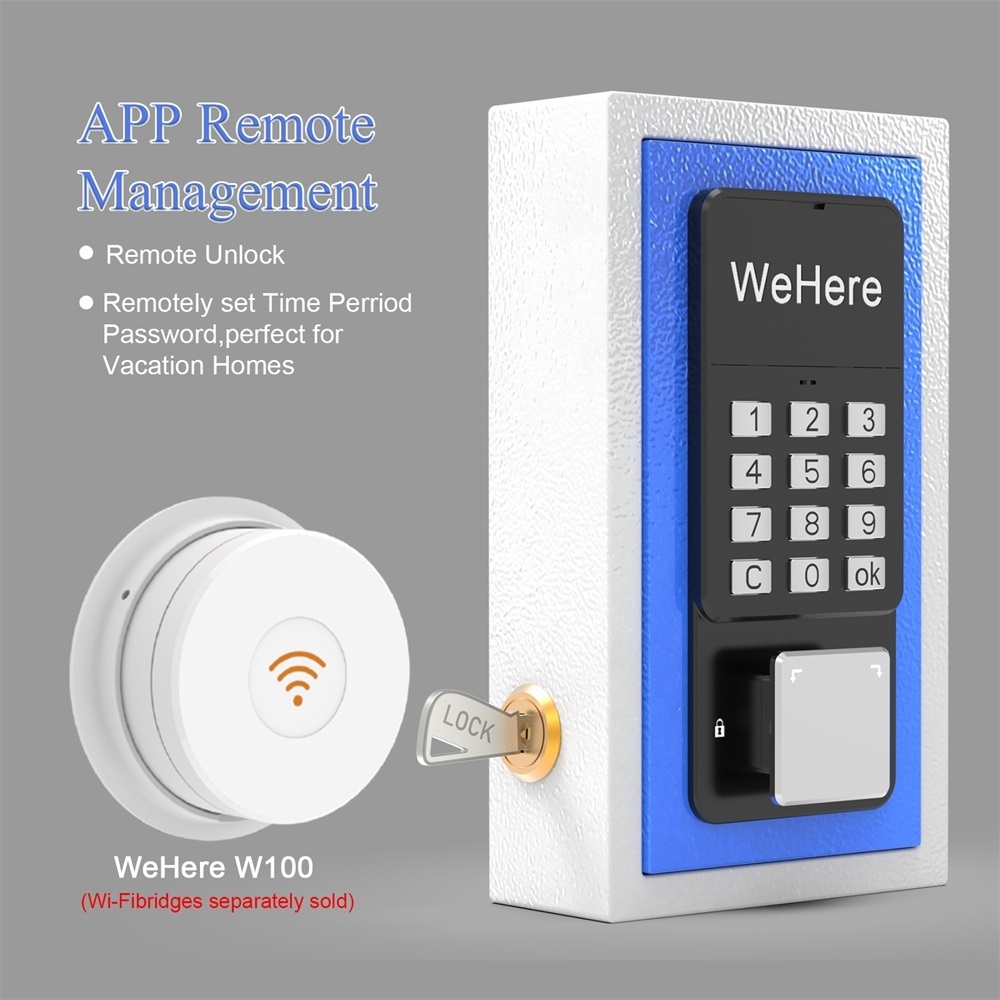 WeHere Electronic Locking Key Box,Smart Key Lock Box with App, Key Lock Box for Outside Wall Mount/Door Knob Hang