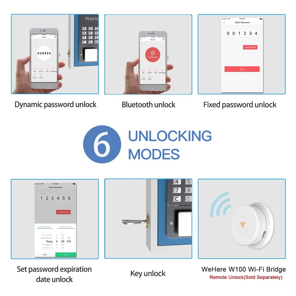 WeHere Electronic Locking Key Box,Smart Key Lock Box with App, Key Lock Box for Outside Wall Mount/Door Knob Hang