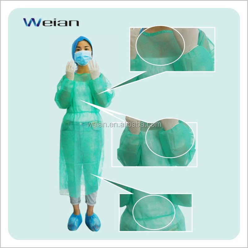 Disposable SMS / pp non woven kniffed cuff Surgical Gown/ disposable green lab coat