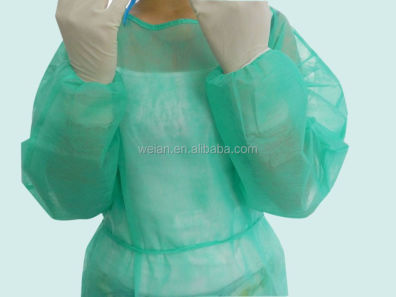 Disposable SMS / pp non woven kniffed cuff Surgical Gown/ disposable green lab coat