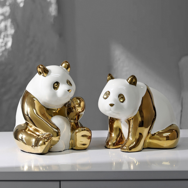 Electroplating Cute Panda Decoration Desktop Luxury Home Decoration Office Ceramic Crafts Other Home Decor