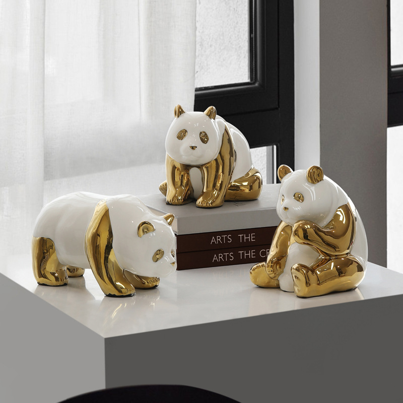 Electroplating Cute Panda Decoration Desktop Luxury Home Decoration Office Ceramic Crafts Other Home Decor