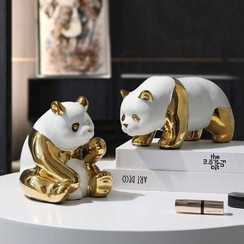 Electroplating Cute Panda Decoration Desktop Luxury Home Decoration Office Ceramic Crafts Other Home Decor