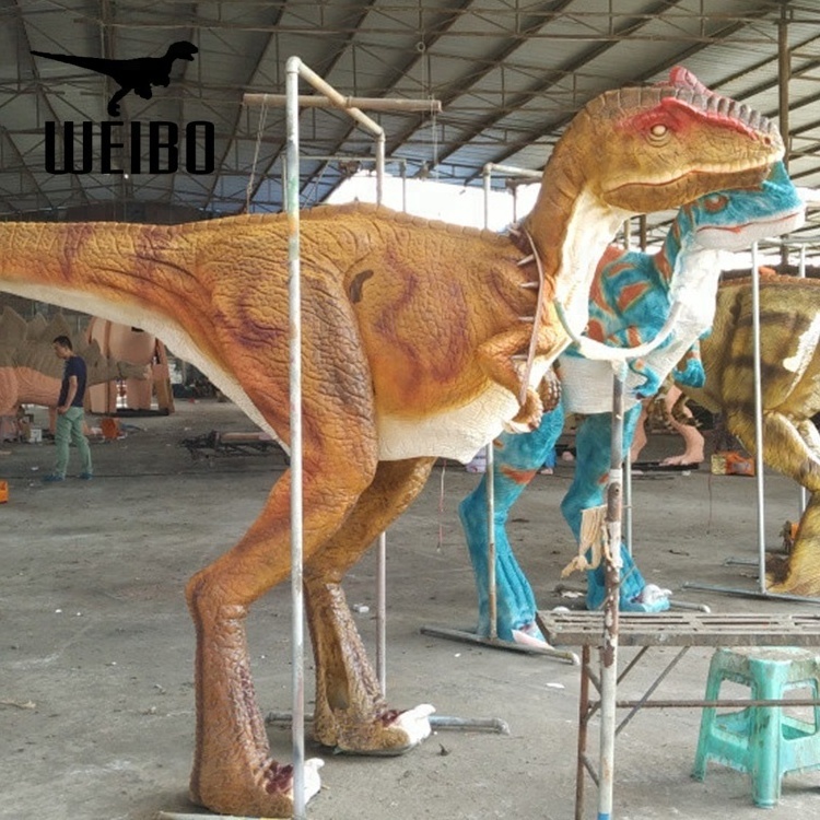 Walking with realistic velociraptor costume for jurassic park