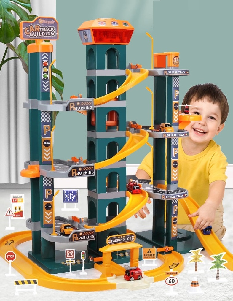 7 levels parking building music and light function plastic luxurious parking garage playset