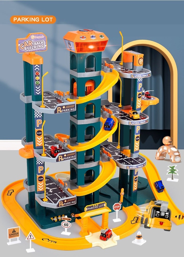 7 levels parking building music and light function plastic luxurious parking garage playset