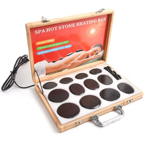 Beauty Salon Spa Natural Energy Hot Stone Heater Massage Warmer Set Aluminum Heating Box With 20pcs Stones