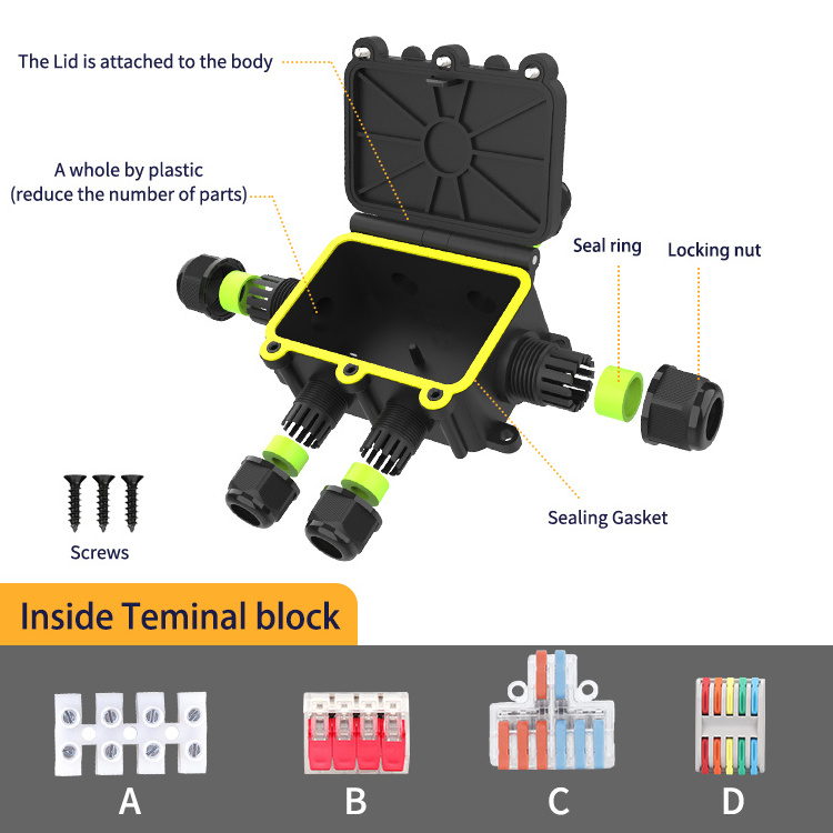 EW-M2068-6T 6 Way Telephone Cable Junction Box Cable Power Connector Outdoor LED Grow Light Electrical  IP68 Junction Box