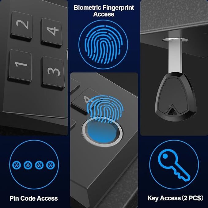 Biometric Slider Handgun Gun Safe- Auto Sliding Door Hand Gun Safe-with Fingerprint, PIN Code, KEY Access