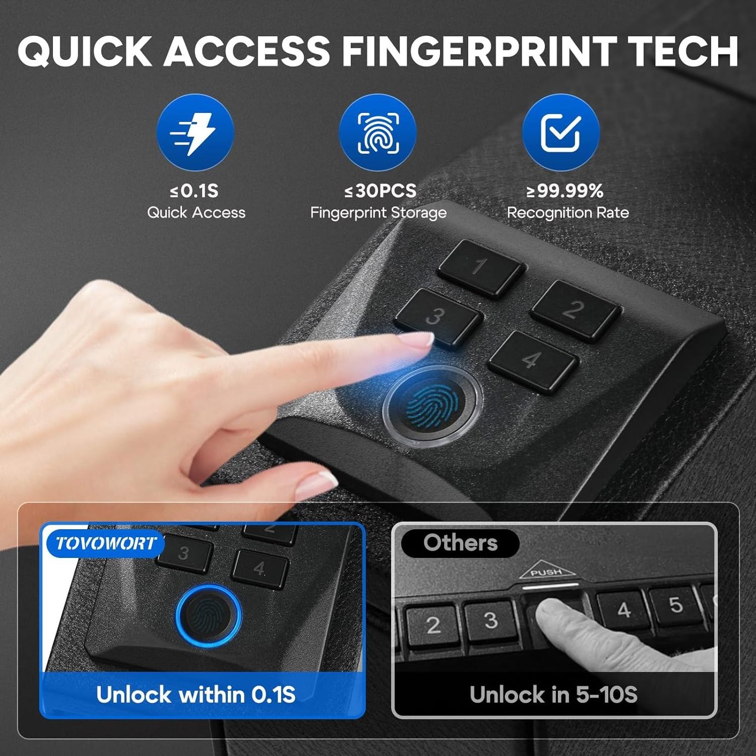 Biometric Slider Handgun Gun Safe- Auto Sliding Door Hand Gun Safe-with Fingerprint, PIN Code, KEY Access