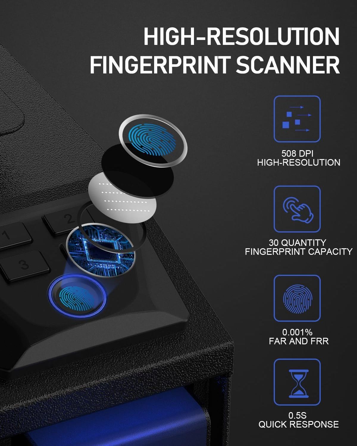 Biometric Slider Handgun Gun Safe- Auto Sliding Door Hand Gun Safe-with Fingerprint, PIN Code, KEY Access