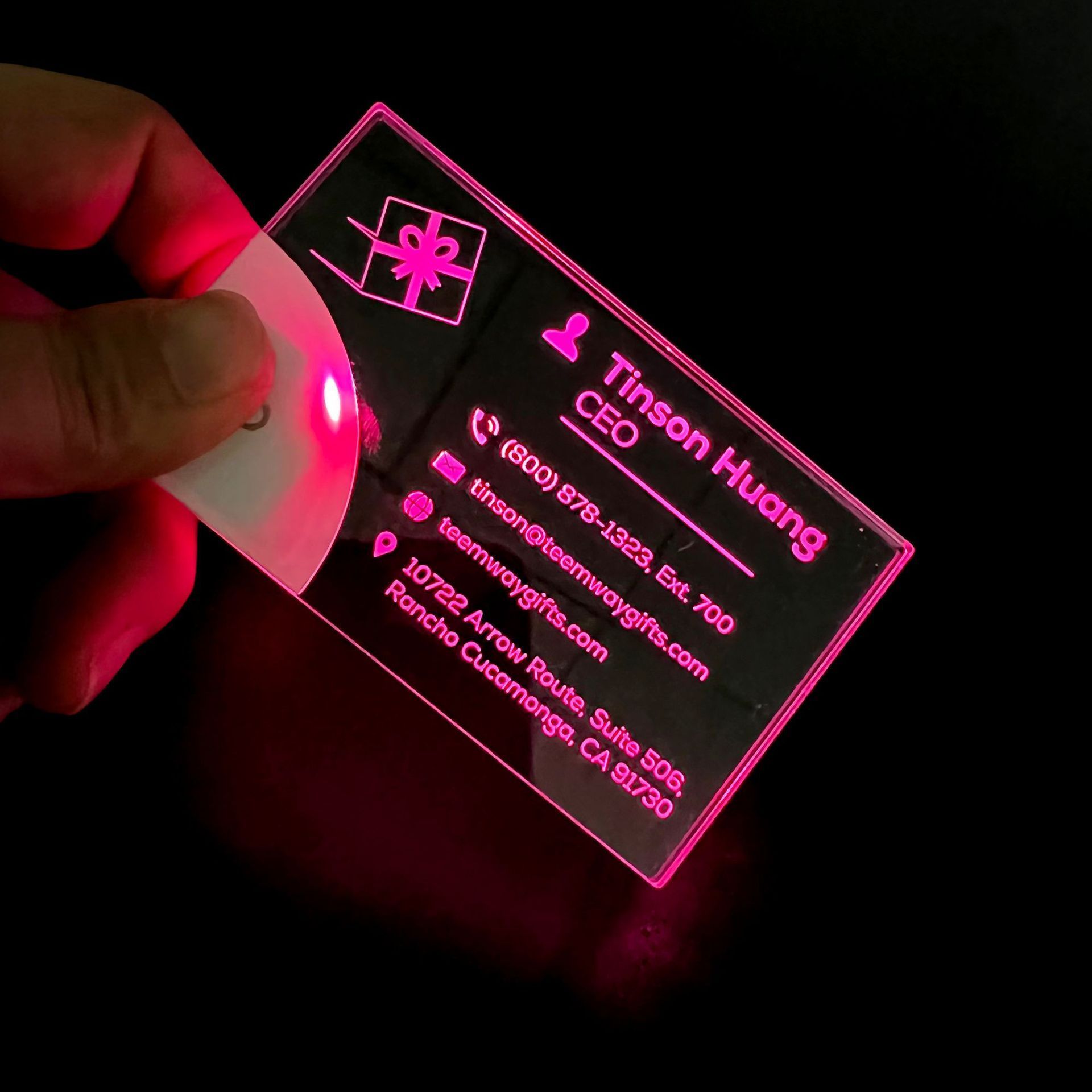 Custom creative acrylic  led electronic luminous business plastic card custom colorful flash business card