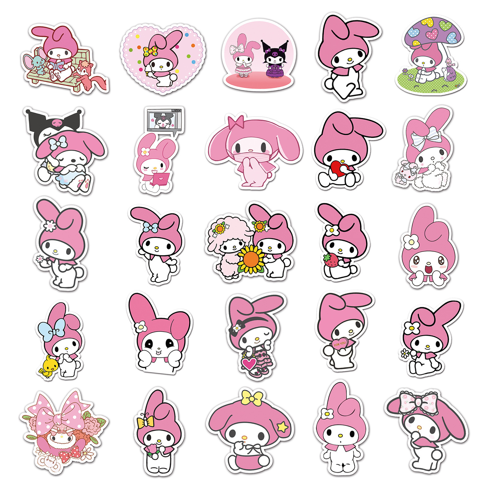 Custom 50Pcs Waterproof Die Cut Cute Cartoon Japan My Melody Stickers For Diy Decorative Luggage Laptop Skateboard Window Wall