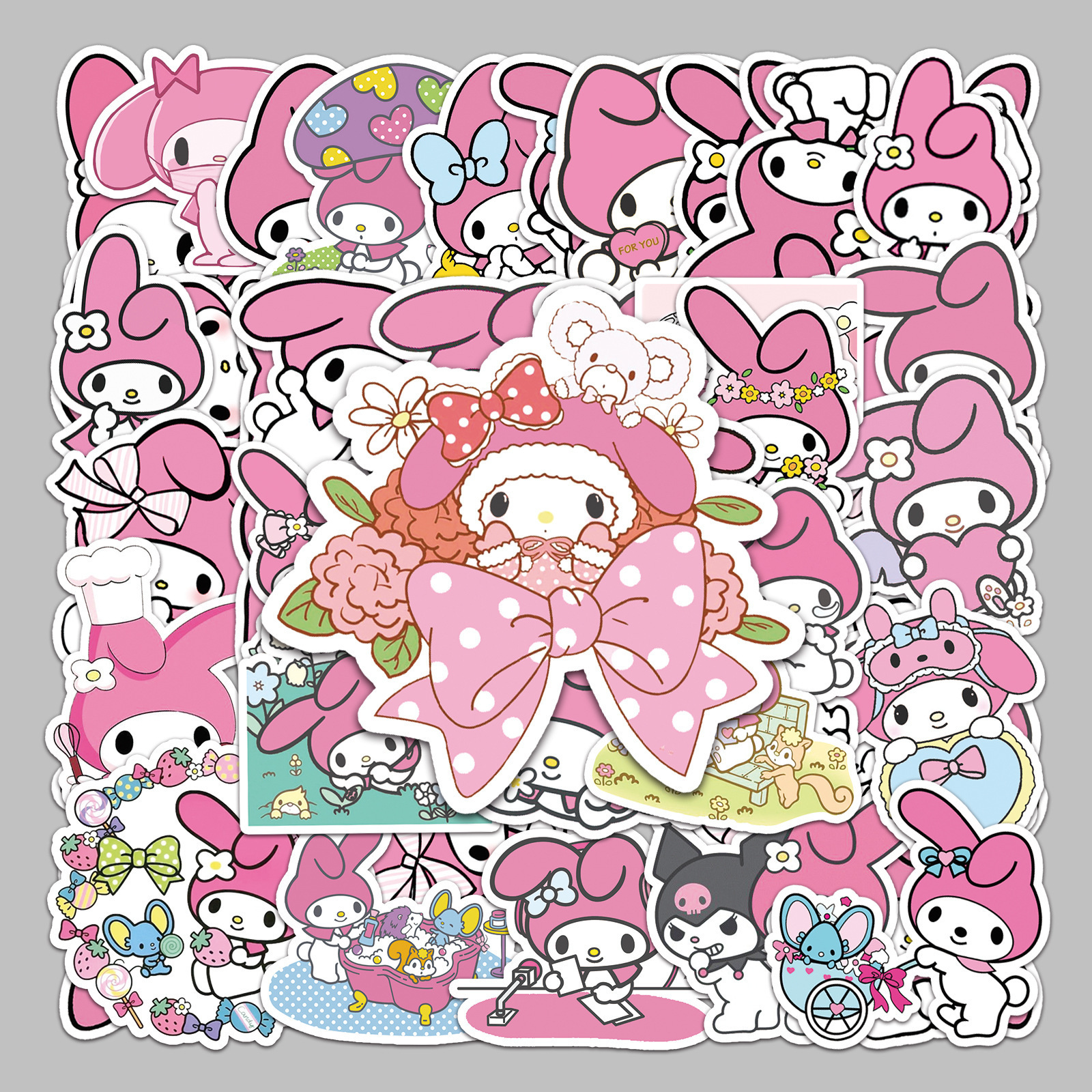 Custom 50Pcs Waterproof Die Cut Cute Cartoon Japan My Melody Stickers For Diy Decorative Luggage Laptop Skateboard Window Wall