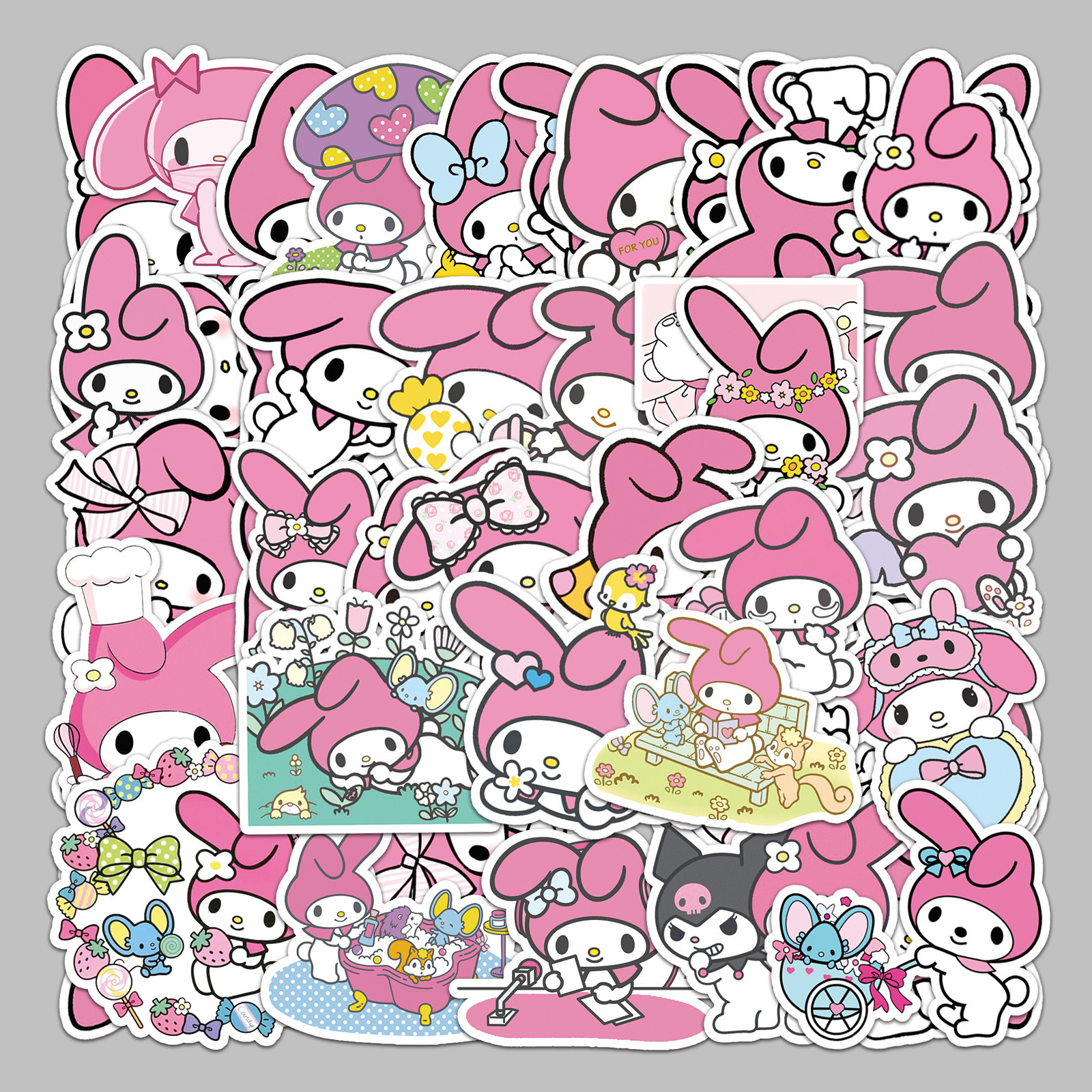 Custom 50Pcs Waterproof Die Cut Cute Cartoon Japan My Melody Stickers For Diy Decorative Luggage Laptop Skateboard Window Wall