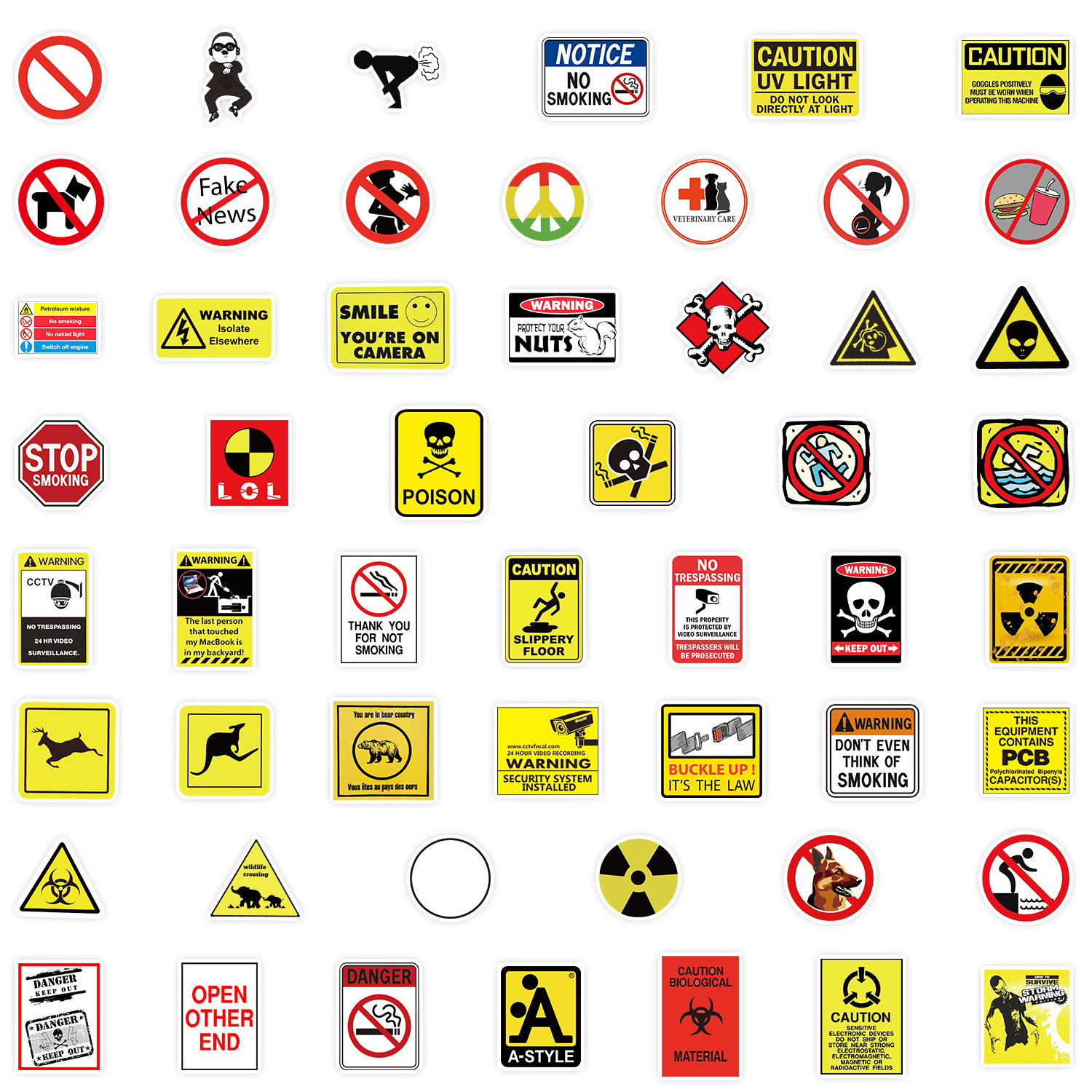 50Pcs Classic Warning Sign Danger Graffiti Stickers For Helmet Bottle Car Vinyl Waterproof Caution Sticker Label