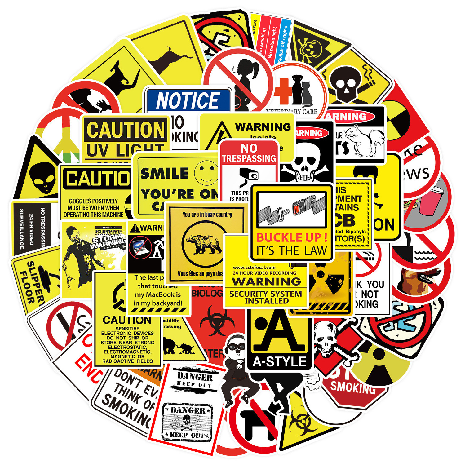 50Pcs Classic Warning Sign Danger Graffiti Stickers For Helmet Bottle Car Vinyl Waterproof Caution Sticker Label