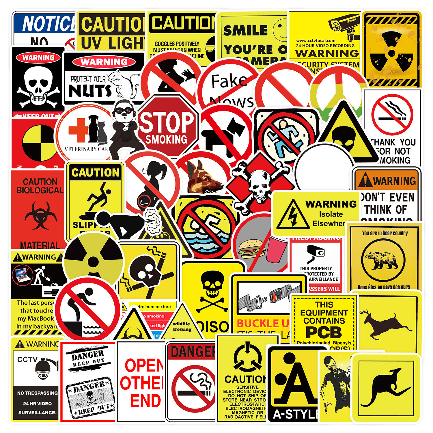 50Pcs Classic Warning Sign Danger Graffiti Stickers For Helmet Bottle Car Vinyl Waterproof Caution Sticker Label