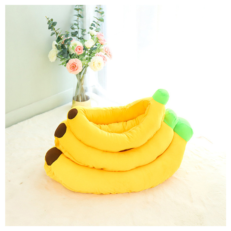 Cute Big Fruit Cushion Plush Puppy Cozy Kennel Banana Shape Kittens Cat Bed For Pets