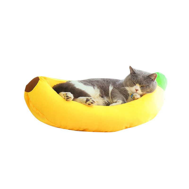 Cute Big Fruit Cushion Plush Puppy Cozy Kennel Banana Shape Kittens Cat Bed For Pets