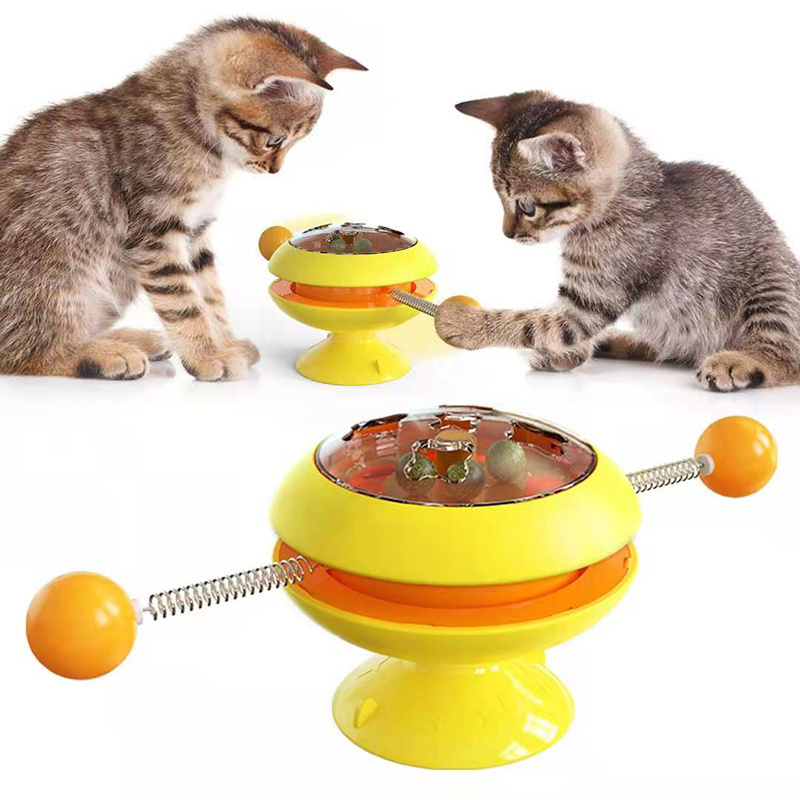 Bulk Pet Suction Cup Windmill Kettens Toys Refillable Catnip Spin Wheel Cat Exercise Toy