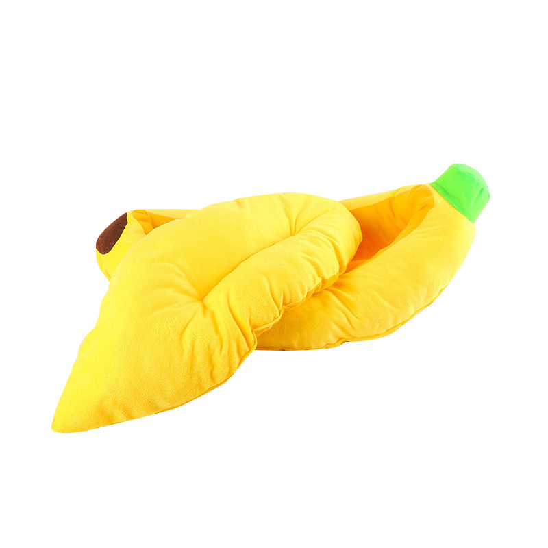 Cute Big Fruit Cushion Plush Puppy Cozy Kennel Banana Shape Kittens Cat Bed For Pets